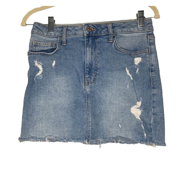 Forever 21 Juniors Distressed Denim Jean Skirt Size 27 Small Frayed Hem 90's - Picture 1 of 5